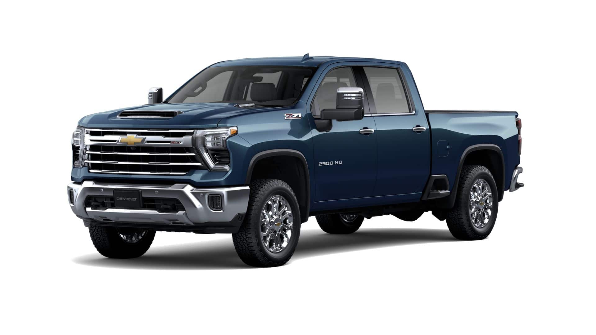 2026 Chevrolet Silverado 2500 HD LTZ in Lakeshore Blue Metallic — front three-quarter view