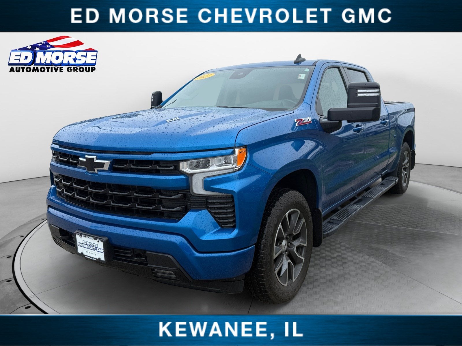 2022 Chevrolet Silverado 1500 RST in Glacier Blue Metallic — front three-quarter view